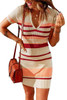 Apricot Striped Ribbed Knit V Neck Bodycon Mini Dress