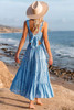 Sky Blue Floral Tie Back Long Dress