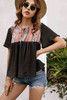 Black Western Serape Patchwork Flounce Short Sleeve Top