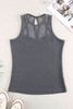 Gray Strappy Mesh Splicing Ribbed Tank Top