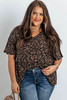 Black Leopard Print Ruffled V Neck Plus Size T-shirt Black Leopard Print Ruffled V Neck Plus Size T-shirt