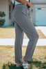 Gray Drawstring High Waist Straight Leg Pants