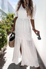 White Lace Crochet Open Back Ruffled High Waist Maxi Dress