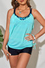 Sky Blue Patchwork Sporty Scoop Neck Tankini