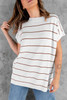 Brown Striped Knit Sweater Short Sleeve Top