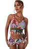 Multicolor Graphic Print Tassel Ruffle Bikini Swimsuit