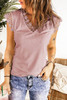 Pink Lace Crochet Ribbed V Neck Tank Top