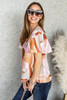 Multicolor Color Block Ruffled Short Sleeve V Neck T-shirt