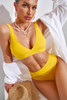 Yellow Plain Ribbed Texture Sexy Bikini Set