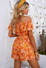 Orange Floral Print Flounce Belted Off Shoulder Romper