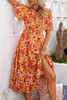 Orange Bohemian Flutter Sleeve Floral Dress