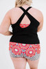 Black Floral Leopard Plus Size Tankini with Vest