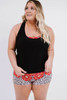 Black Floral Leopard Plus Size Tankini with Vest