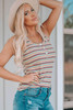 Multicolor Striped Print Buttons Ribbed Knit Tank Top