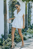 White Flounce Open Back Lace-up Wrap V Neck Romper