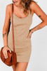 Khaki Ribbed Knit Spaghetti Straps Bodycon Mini Dress