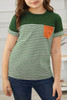 Green Toddler Striped Pocket Patched Tee Green Toddler Striped Pocket Patched Tee