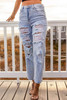 Light Blue Vintage Wash Ripped Straight Leg Jeans