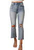 Sky Blue Light Wash Ripped Straight Leg High Waist Jeans