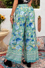 Green Floral Print Wide Leg Boho Pants