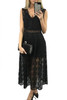 Black Contrast Lace High Waist Sleeveless V Neck Long Dress