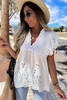 White Perforating Pattern Ruffled Sleeves Sheer Babydoll Top