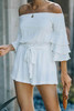 White Tiered Ruffled 3/4 Sleeve Off Shoulder Romper