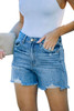 Sky Blue Ripped Raw Hem High Waist Denim Shorts