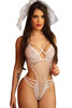 White Bridal Lace Mesh Cutout Strappy Teddy Lingerie