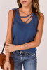 Blue Strappy Hollow-out Neck Tank Top