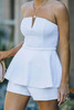 White Zip-up Split Strapless Peplum Romper