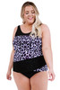 Black Leopard Splicing Plus Size Tankini