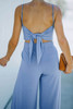 Sky Blue Knotted Backless Cami Top and Split High Waist Pants Set