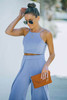 Sky Blue Knotted Backless Cami Top and Split High Waist Pants Set