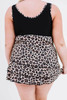 Black Plus Size Swimwear Leopard Ruffle Ruched Swimdress and Shorts