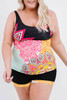 Multicolor Plus Size Tribal Print Patchwork Flared Tankini Set