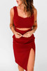 Red Cut out Waist Side Slit Sleeveless Midi Dress