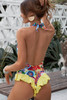 Floral Print Ruffled Halter Backless One-piece Swimwear