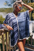 Blue Tie-dye Batwing Sleeves Beach Cover up