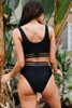Black Mesh Trim High Waisted Bikini Swimsuit Black Mesh Trim High Waisted Bikini Swimsuit