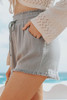 Gray Drawstring Frayed Edge Pocketed Shorts