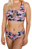 Black Crisscross Floral Print Bikini Swimwear