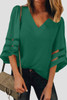 Green Flare Sleeve V Neck Loose Blouse
