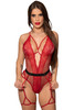 Red Lace Mesh Patchwork Sexy Strappy Teddy