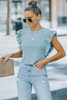 Sky Blue Ruffled Crew Neck Crop Top