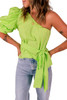 Lace-up Puff Sleeve One Shoulder Blouse
