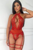 Red Scalloped Cutout Front Halterneck Teddy Lingerie