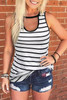 White Striped Keyhole Neck Tank