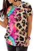 Multicolor Leopard Tie Dye Splicing T-shirt Multicolor Leopard Tie Dye Splicing T-shirt