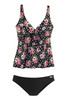 Black Floral Print Top Shorts Tankini Swimsuit Set
